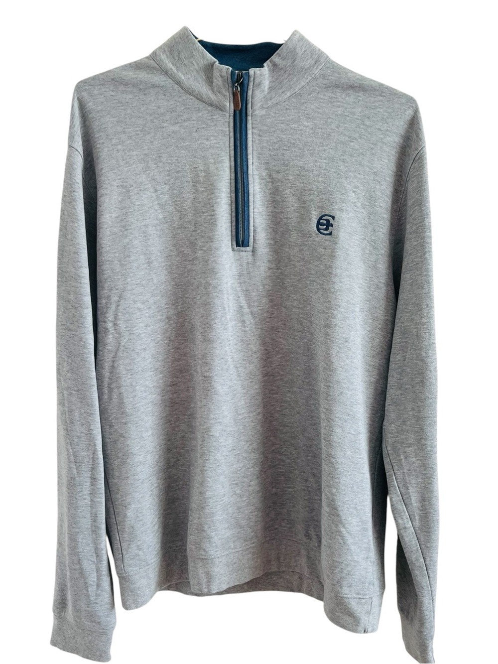 johnnie-O Light Gray Quarter-Zip Pullover with Navy Trim